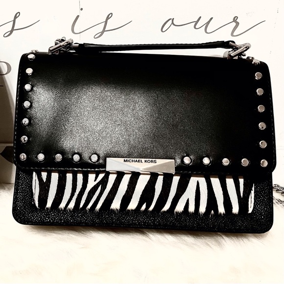 MICHAEL KORS JADE BLACK MULTI Calf Hair and Leather Shoulder Bag - Picture 3 of 12